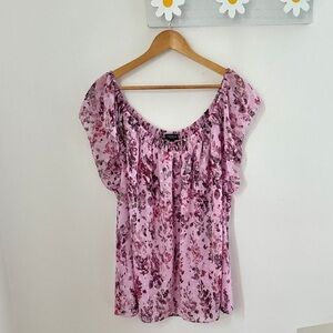 Torrid Pink Floral Peasant Blouse Size 3x Lightweight Sheer Ruffle Sleeve Top